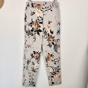 Laura Womens Pull On Pant Size 4 Gray Floral Stretch Slim Leg NWT